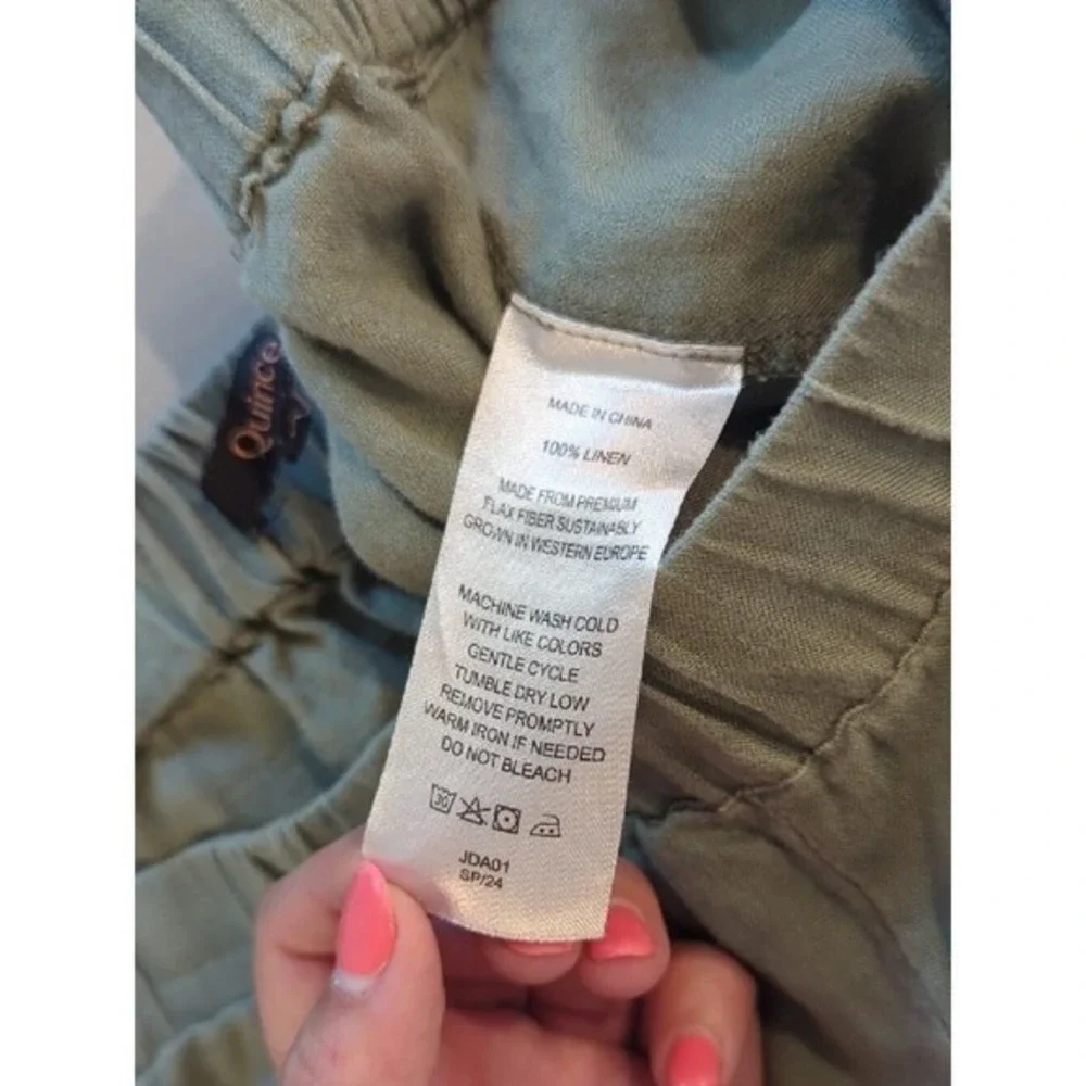 Quince 100% European Linen Tapered Ankle Pant Light Cargo Olive Green size XL